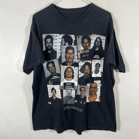 Sons Of Anarchy T Shirt Mens Size Large Black Cast Mugshots Short Sleeve Rare - Picture 1 of 10